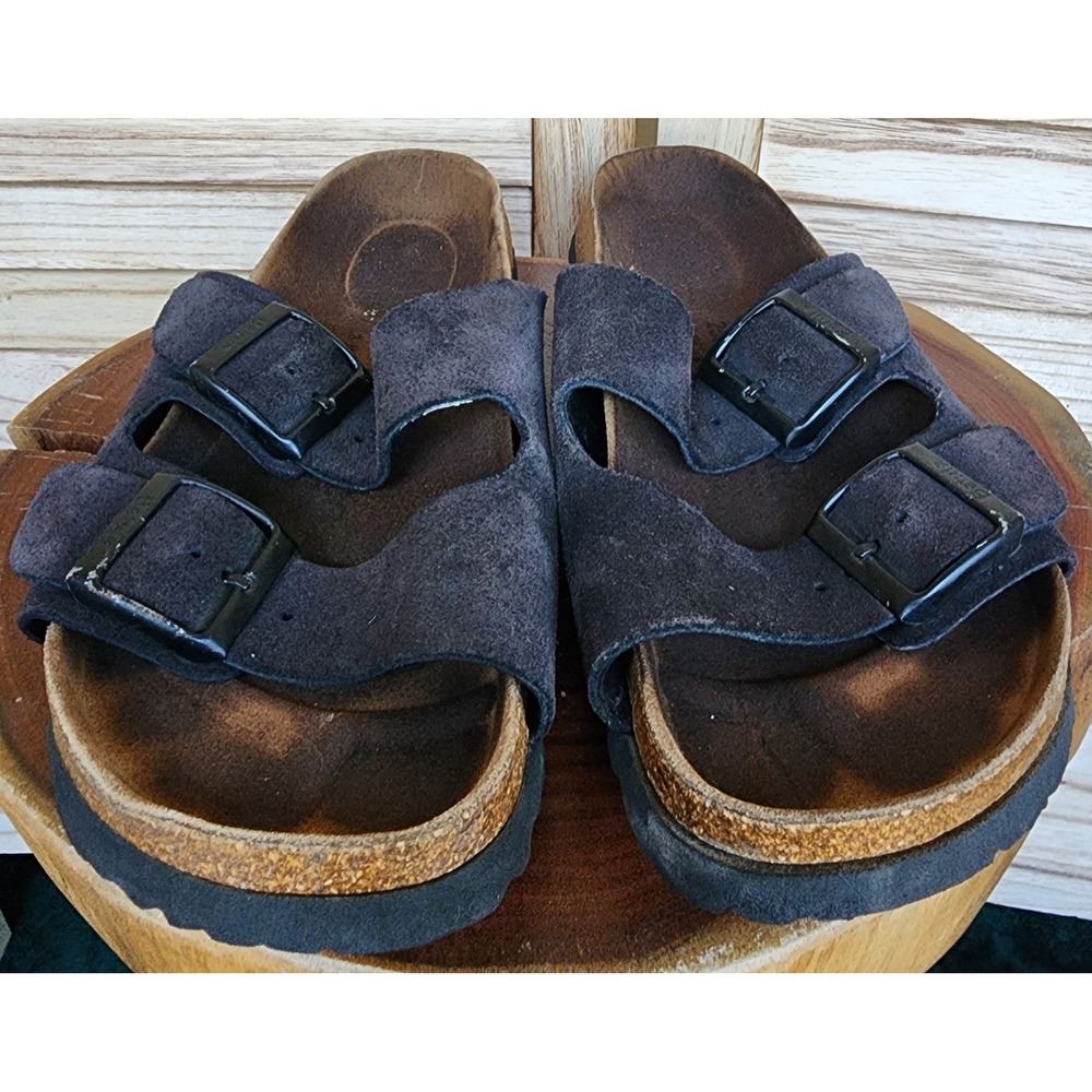 Betula Birkenstock EU 39 US 8 8.5 Black Suede Sandals Slide Buckle Granola Girl